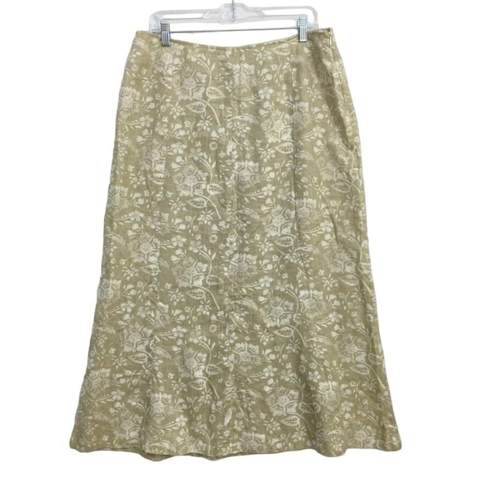 Style & Co Skirt Size 12 Green Floral Linen Maxi A Line Boho Neutral Cottagecore